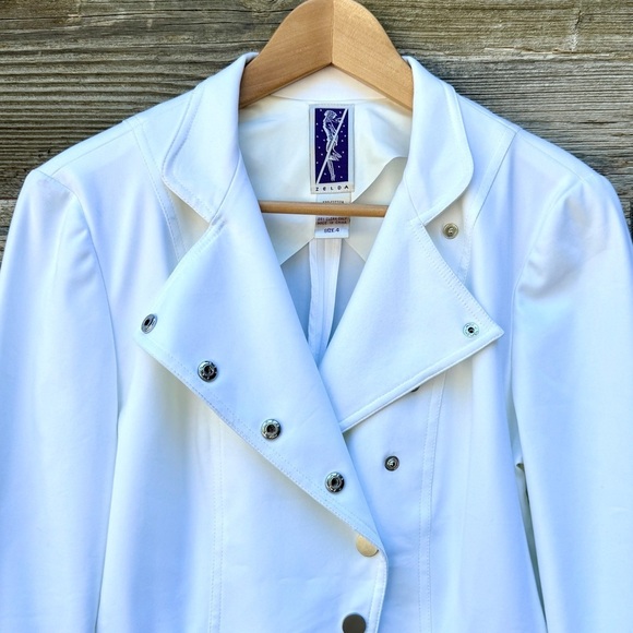 Zelda 90s Vintage White Blazer Zipper Snaps Motorcycle Biker Chic Edgy, Sz 4 - Picture 2 of 9